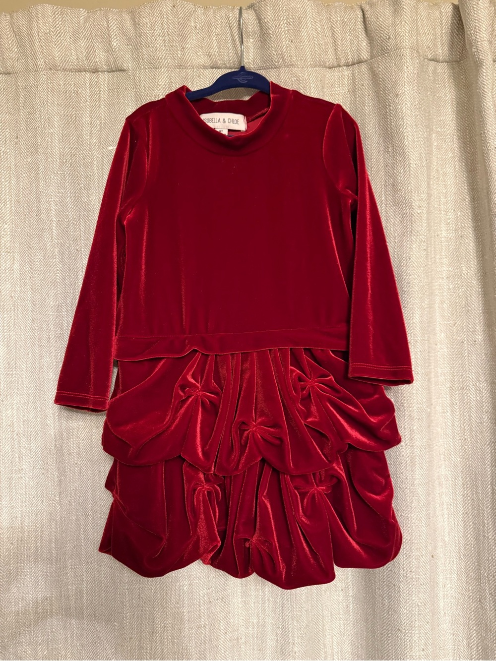 Isobella & Chloe Deep Red Velvet Ruffled Party Dress